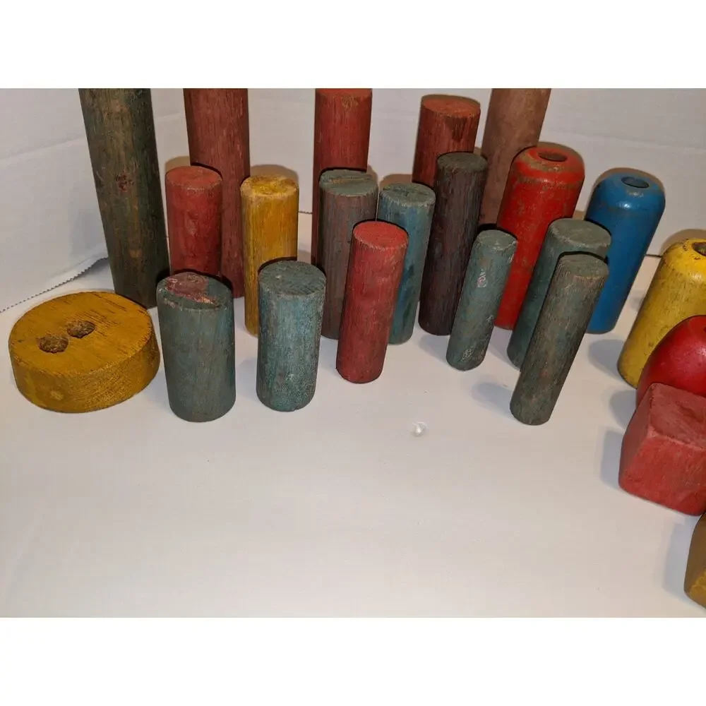 Lot Vintage Antique Children's Wooden Building Blocks Colored Scandinavian Rare